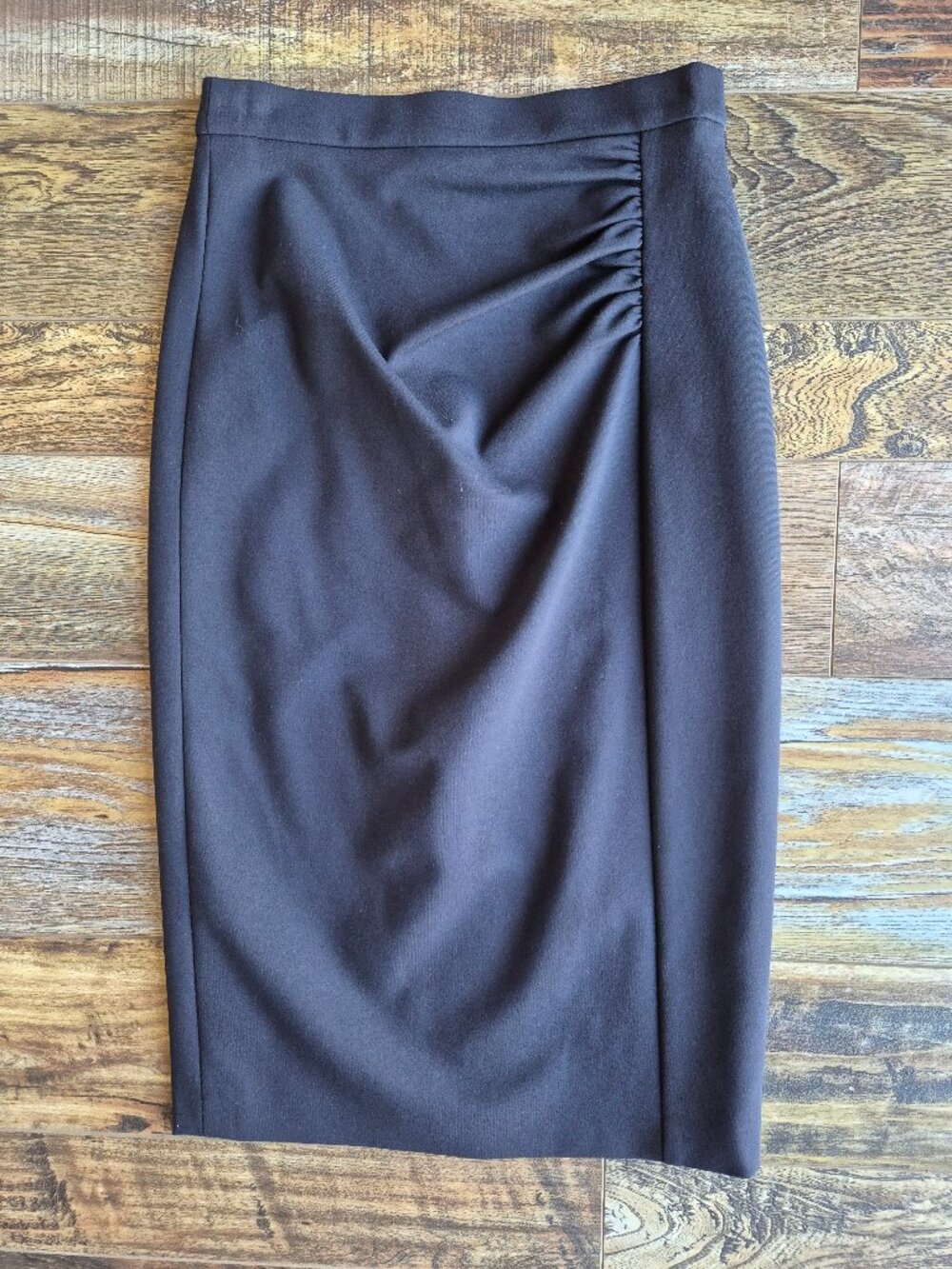 ESCADA Randuxe Side-Ruched Knee Length Pencil Skirt Stretch Navy Blue